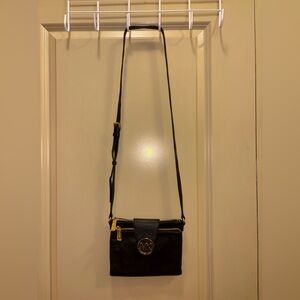 Michael Kors Black Leather and Gold Crossbody Bag